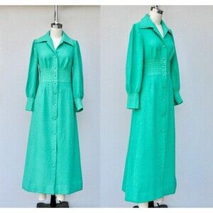 60s Green Long Robe by Hanro - Nightgown Bed Jacket - House Coat - XS - S